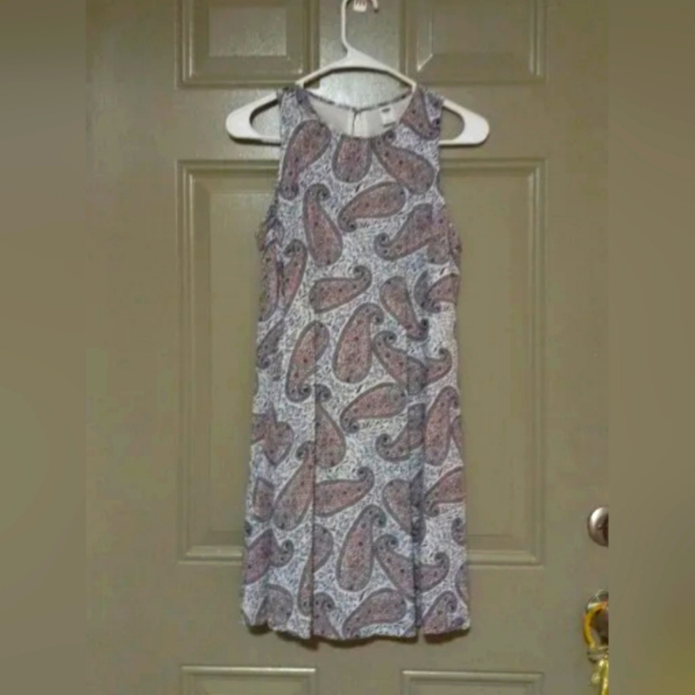 Old Navy Womens Size S White Paisley Pattern Midi Dress Sleeveless Scoop Neck